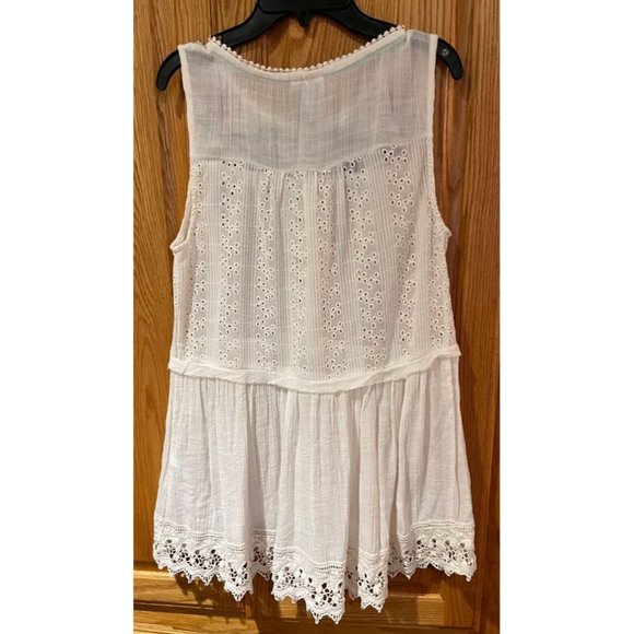 Knox Rose Eyelet Embroidered Sleeveless Babydoll White Boho Blouse Size Medium‎ - Picture 5 of 7